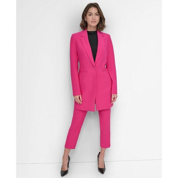 DKNY Petite Notched Collar One-Button Longline Blazer Pink Size 12P SALE $169 - Picture 2 of 4